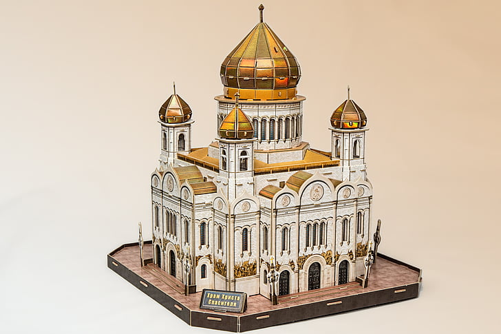 white and gold mosque scale model