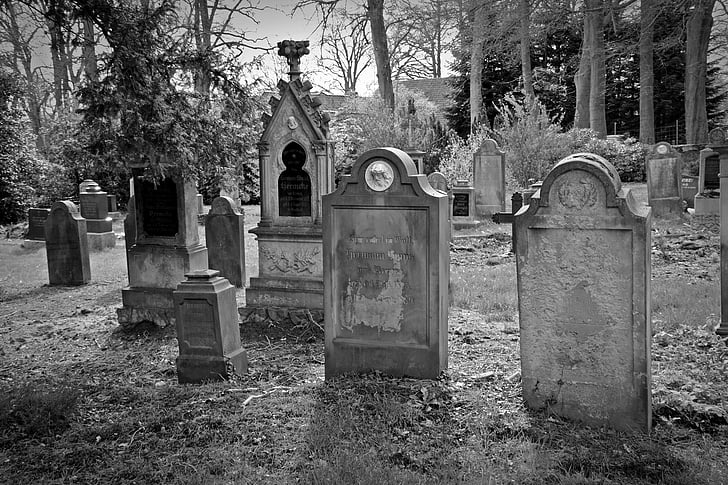 grayscale photography of graveyard