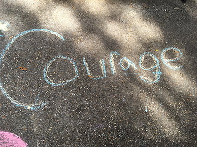 blue courage text pavement