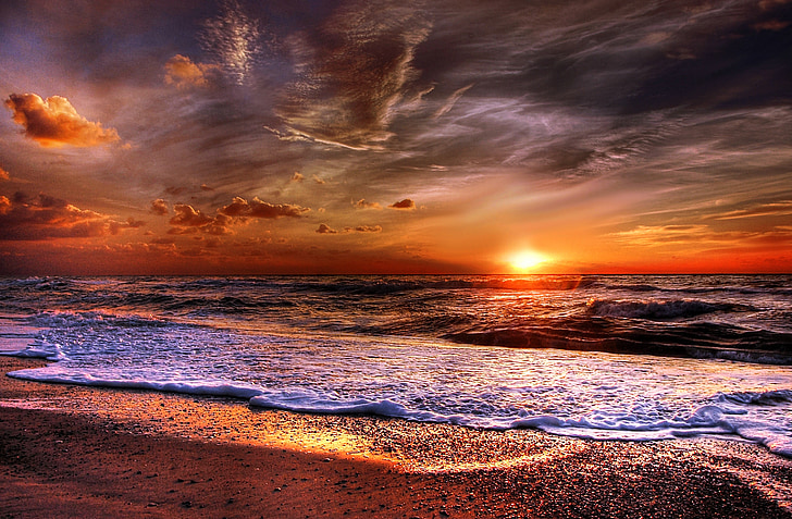 HD photo of beach at sunset