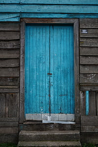 photo of closed teal door