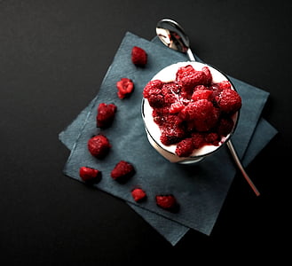 raspberries on white saucer