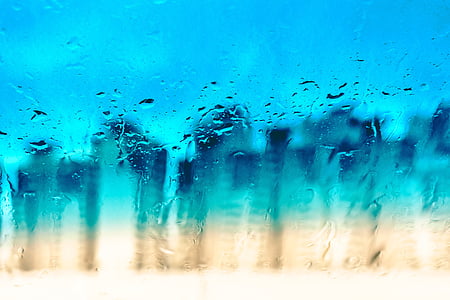 rain, drops, window, rain drops, water drop, blue