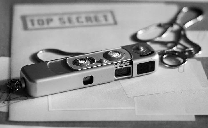 spy camera on top of Top Secret folder
