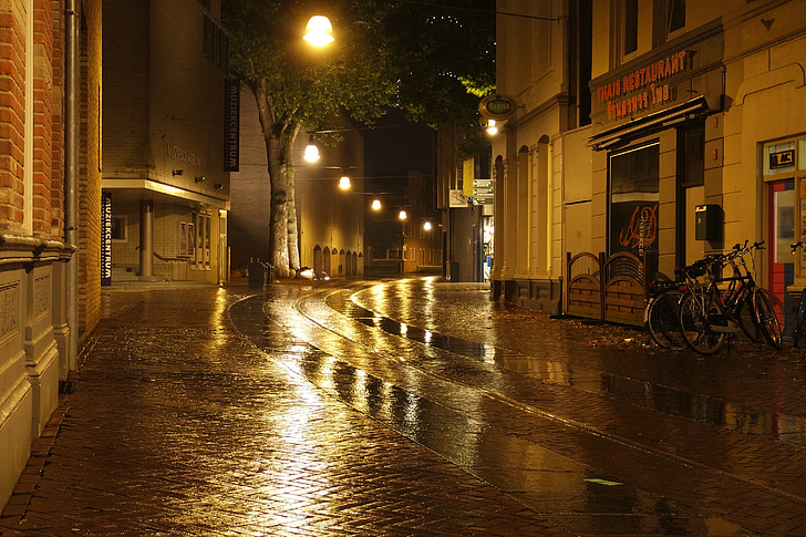 wet street pavement