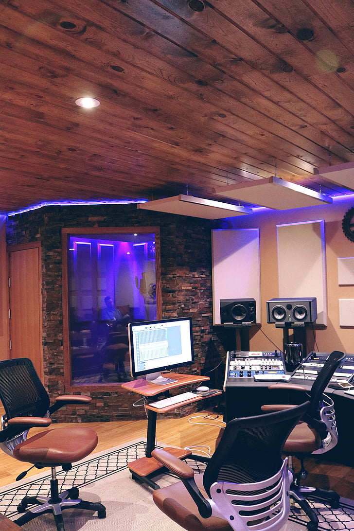 recording studio with purple cove light