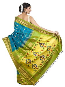 women's green and blue floral sari dress