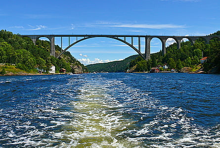 concrete bridge connecting between two green hills