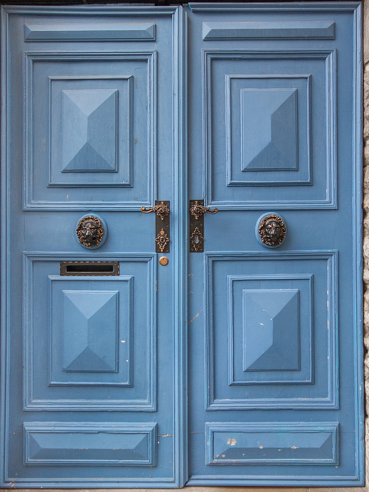 blue wooden double door