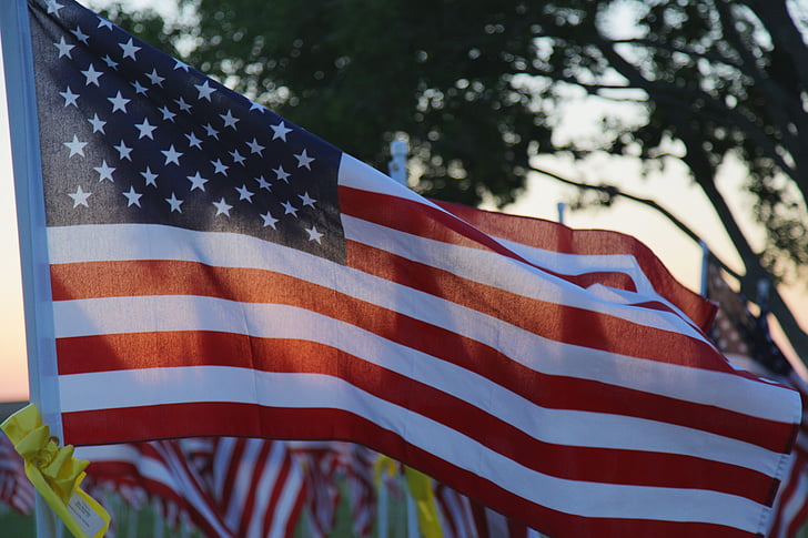 shallow focus photography of flag of USA hanged on pole
