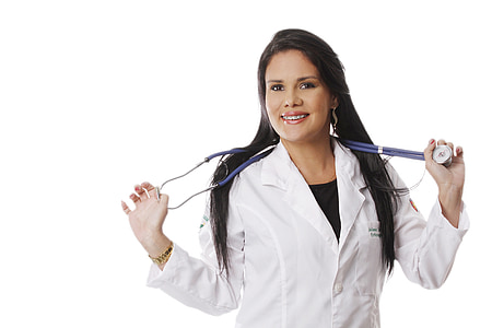woman in white dress shirt holding stethoscope