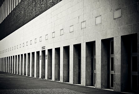 grayscale photography of concrete building