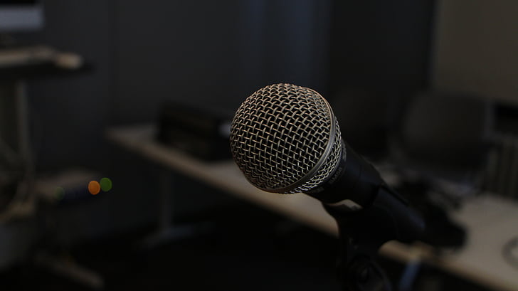 close-up photo of microphone with stand