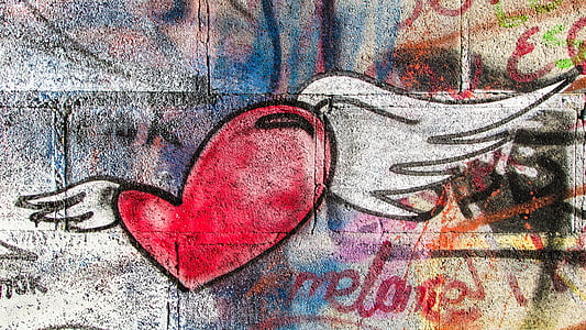 red heart with wing wall paint