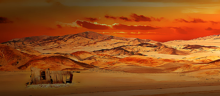 desert during orange sunset painting