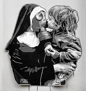 boy kissing nun sticker