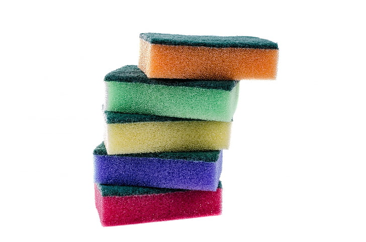five assorted-color sponges
