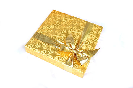 square brown floral gift box with bow accent