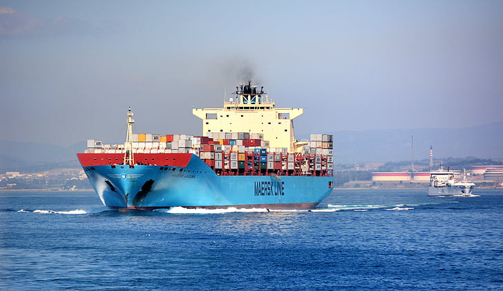 blue cargo ship