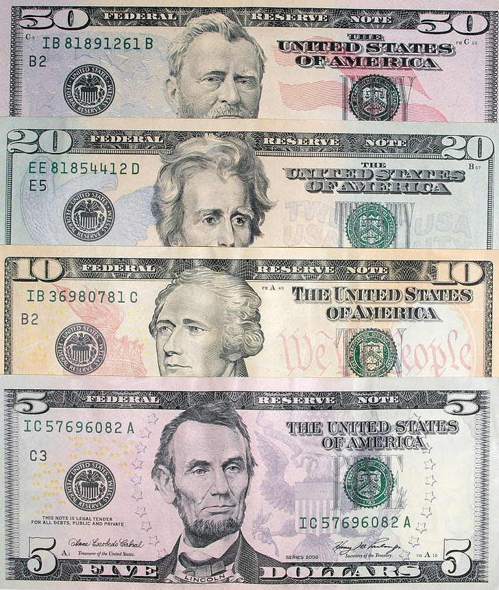 5,10,20, and 50 U.S dollar banknotes