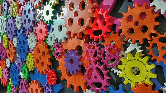 assorted-color sprockets wall decorations