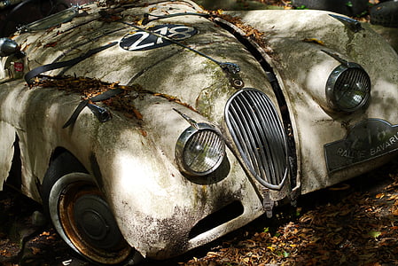 abandoned white vintage car