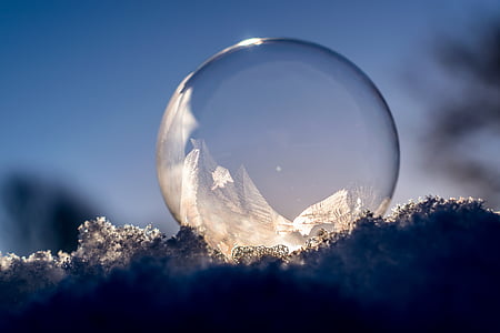 selective focus photography of frozen bubble