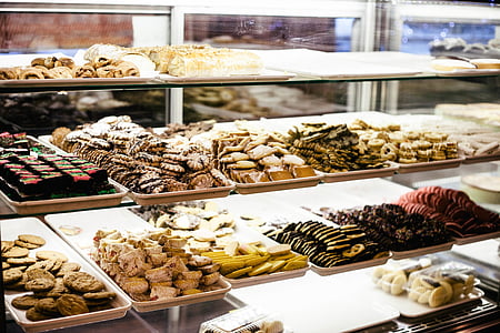 assorted pastry in clear shelf