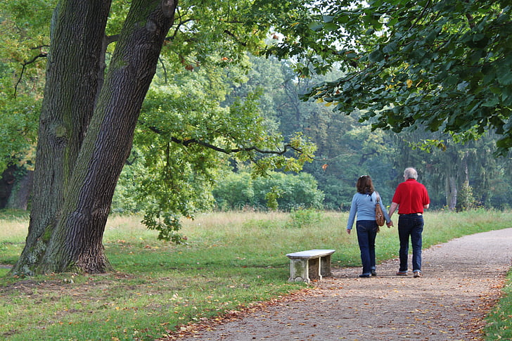couple walking in park during daytime