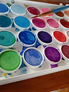 water color set near brush