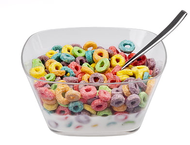 fruit loops cereal inside bowl and milk