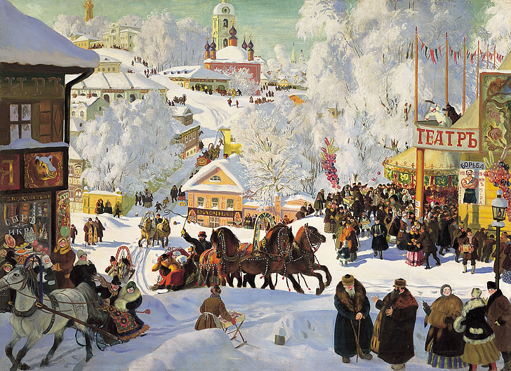 russia, winter, wintry, carnival, painting, 1919