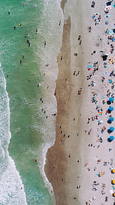 aerial photography of people on seashore at daytime