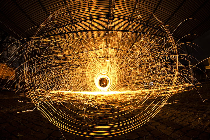 steel wool photography inside covered court