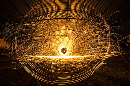 steel wool photography inside covered court