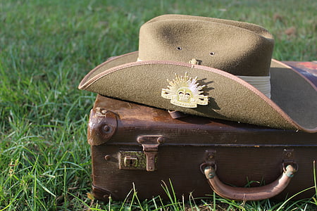 brown cowboy hat on top of brown luggage