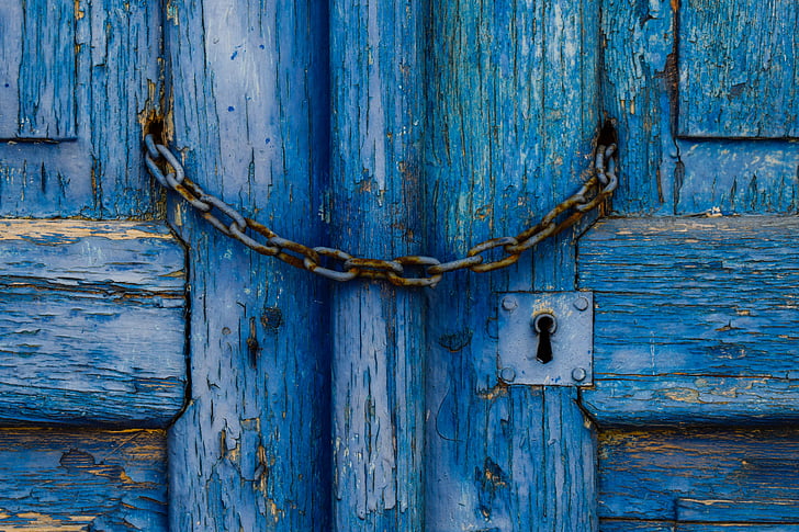 blue doors locked with chain
