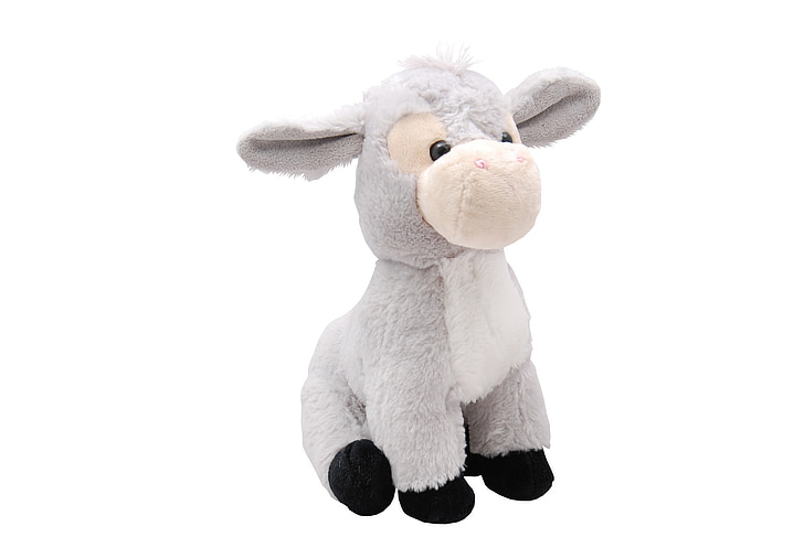 gray and white donkey plush toy