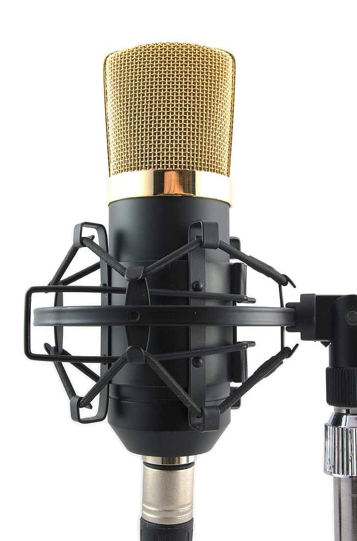 black and brass-colored microphone