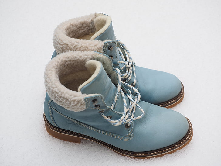 blue-and-white leather work boots