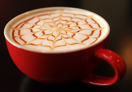 cappuccino in red ceramic cup