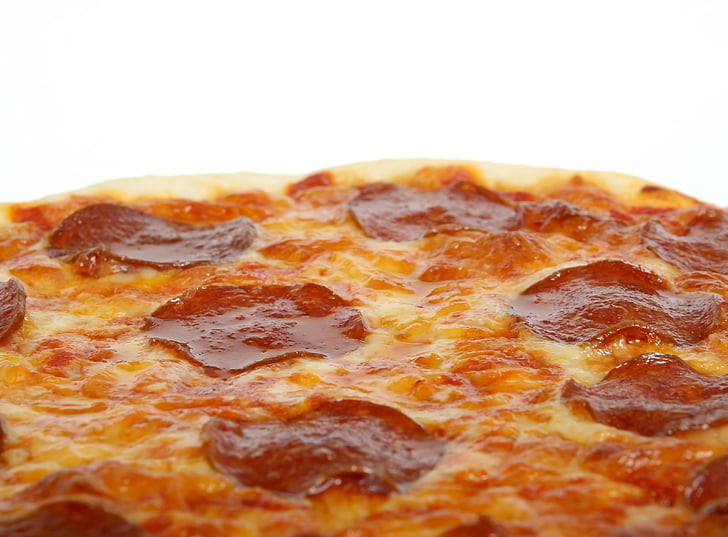 pepperoni pizza in macro lens photography