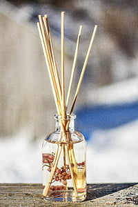 glass vase with wooden sticks