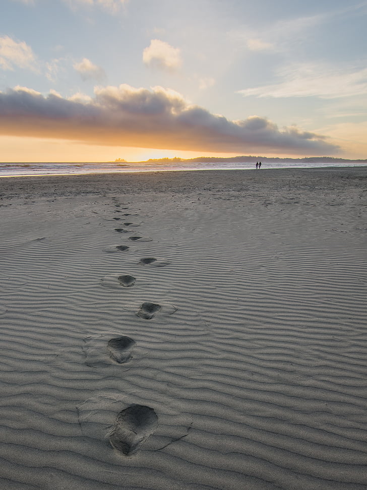 footprints on gray sand during daytime
