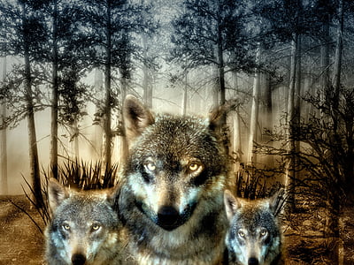 three wolves illustration