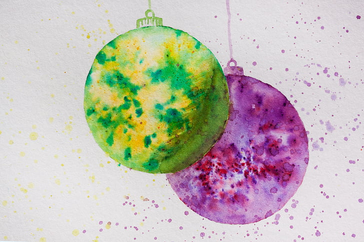 green and purple ornaments