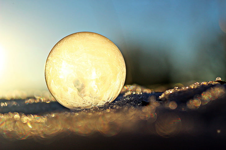 ball, soap bubble, frost globe, frost blister, eiskristalle, ice