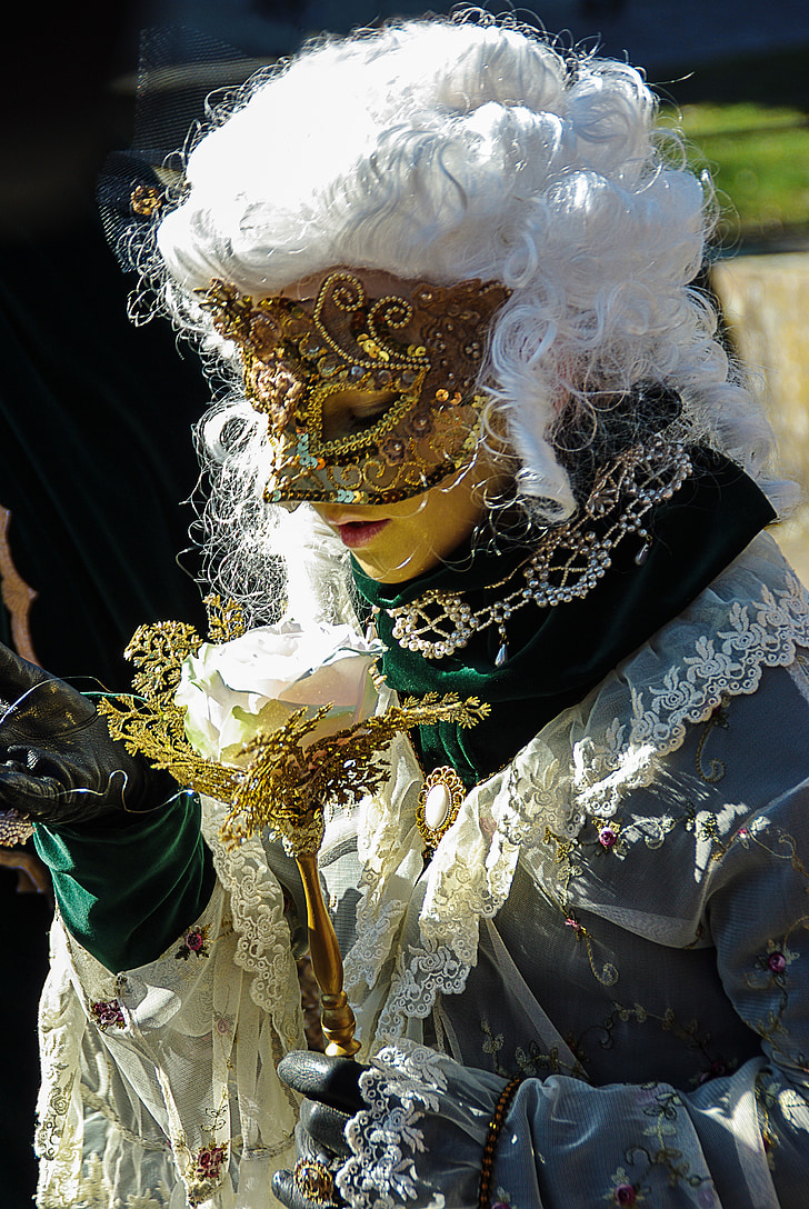 person in brown masquerade mask