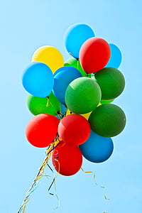 green, blue, red, and yellow balloons