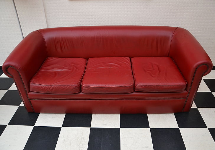 red leather 3-seat sofa